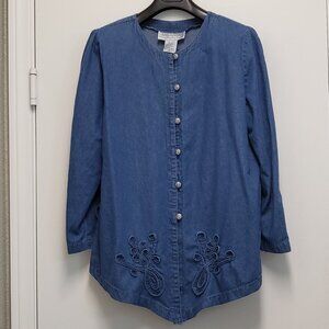 Vintage Jessica Howard Womens Denim Shirt Size 18 Plus Metal Button Long Sleeve